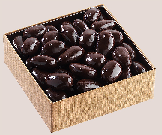 Golden square with dark chocolate almonds
