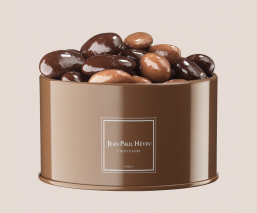 Metal box of dark and milk chocolate almonds
